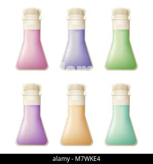 Icônes jeu de fioles de produits chimiques Illustration de Vecteur