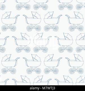 Motif de fond transparent poussette pour son fils. Baby Boy fond d'écran. Textile bleu. Illustration vecteur de Buggy. Illustration de Vecteur