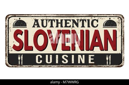 Une authentique cuisine slovène vintage métal rouillé signe sur un fond blanc, vector illustration Illustration de Vecteur