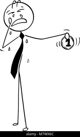 Caricature de la cupidité Businessman pleurer pour coin Illustration de Vecteur