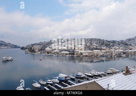 Dans la neige, l'île de Korcula Vela Luka Banque D'Images