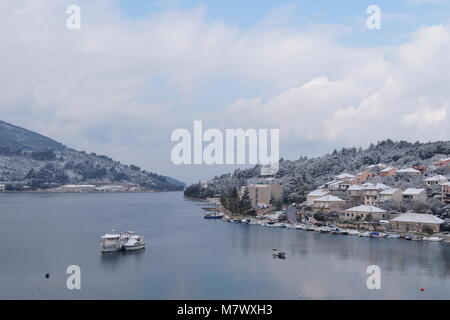 Dans la neige, l'île de Korcula Vela Luka Banque D'Images