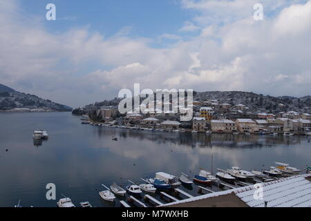 Dans la neige, l'île de Korcula Vela Luka Banque D'Images