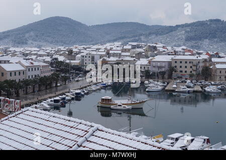 Dans la neige, l'île de Korcula Vela Luka Banque D'Images