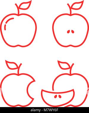 Jeu de pommes linéaire rouge Illustration de Vecteur