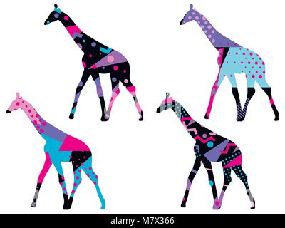 Girafe avec un modèle de formes géométriques, memphis style. Vector illustration Illustration de Vecteur