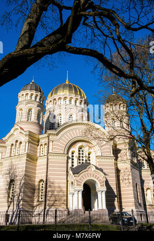 La Lettonie, Riga. La Nativité du Christ Cathédrale construite sur un dessin par Nikolaï Chagin dans un style néo-byzantin entre 1876 et 1883. Banque D'Images