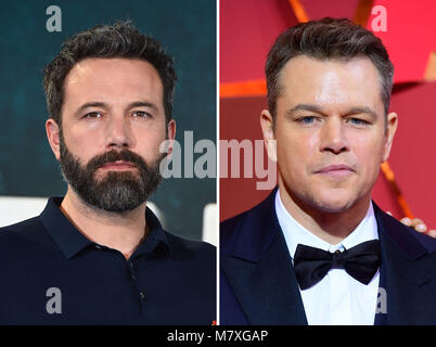 Fichier non datée de photo composite de Ben Affleck (à gauche) et Matt Damon, qui va mettre en œuvre le processus d'intégration à leur société de production riders Pearl Street Films, pour soutenir la lutte contre les inégalités à Hollywood. Banque D'Images