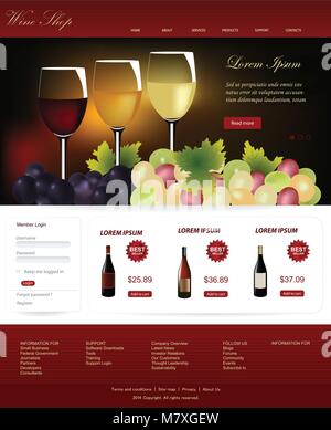 Web Design Website éléments du vecteur.Wine Shop template design Illustration de Vecteur