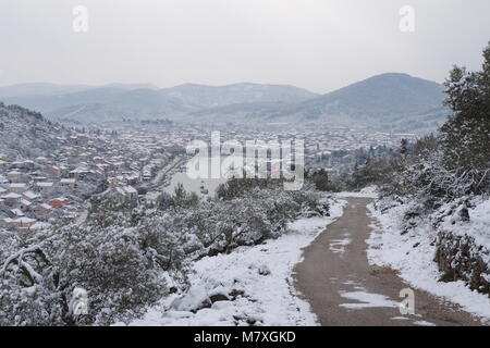 Dans la neige, l'île de Korcula Vela Luka Banque D'Images