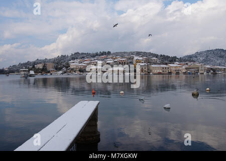 Dans la neige, l'île de Korcula Vela Luka Banque D'Images