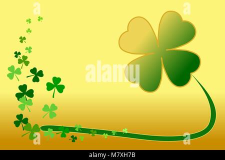 Saint Patrick's day shamrock vert motif trèfle d'or sur fond de dégradé. Vector illustration. Illustration de Vecteur