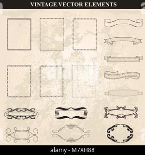 Cadres décoratifs vintage et frontières vecteur.Abstract vintage frame design dans différents styles.Vector Vintage Ornament Illustration de Vecteur