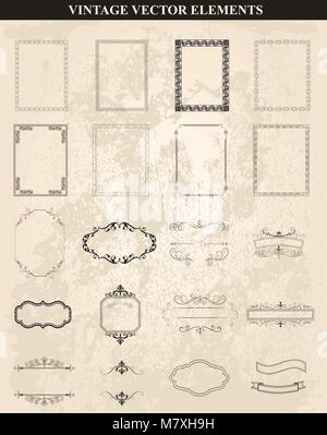 Cadres décoratifs vintage et frontières vecteur.Abstract vintage frame design dans différents styles.Vector Vintage Ornament Illustration de Vecteur