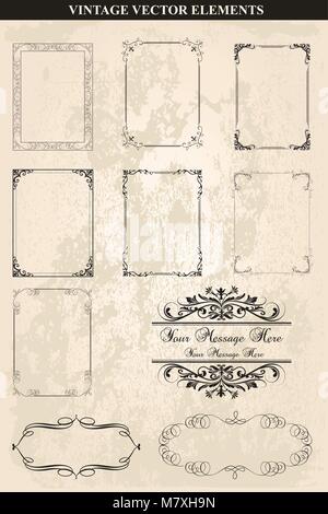 Cadres décoratifs vintage et frontières vecteur.Abstract vintage frame design dans différents styles.Vector Vintage Ornament Illustration de Vecteur