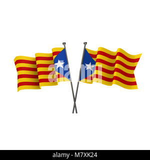 Drapeaux Catalan traversé isolé sur un fond blanc. Le Rendu 3D Banque D'Images