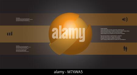 Illustration infographie 3D modèle avec motif de askew tranches de balle à trois pièces orange qui sont décalées. Simple signe et le texte est en couleur bannières Illustration de Vecteur