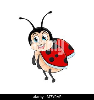 Ladybug cartoon funny isolé sur fond blanc Illustration de Vecteur