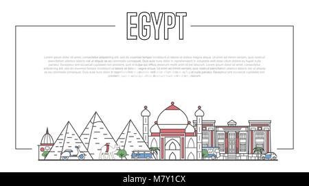 L'Égypte landmarks panorama en style linéaire Illustration de Vecteur