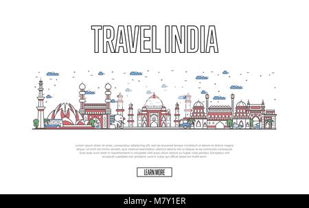 Billet Inde poster dans le style linéaire Illustration de Vecteur