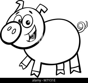 Cartoon noir et blanc Illustration de porc porcelet ou drôle personnage animal Farm Coloring Book Illustration de Vecteur