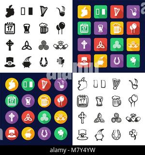 L'Irlande toutes les icônes dans un Noir & blanc Couleur Télévision Set Freehand Design Illustration de Vecteur
