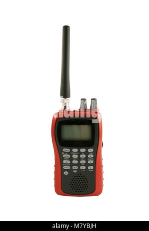 Une course de voitures de police et scanner sur fond blanc Banque D'Images