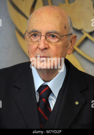 Le président italien Giorgio Napolitano à l'Organisation des Nations Unies à New York. Le 28 mars 2011. Crédit : Dennis Van Tine/MediaPunch Banque D'Images