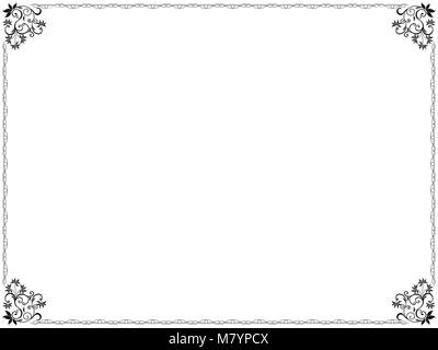 Avec des éléments de frontière de turbulences et de feuilles et fleurs dans les coins, hand drawn vector illustration Illustration de Vecteur