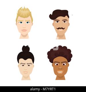 Ensemble de Hipster mode homme Visages avec barbes et élégante Collection Icône isolé Coiffures Illustration de Vecteur