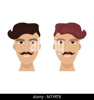 Visage Homme avec moustache et coiffure élégante Guy Hipster Icône isolé Illustration de Vecteur