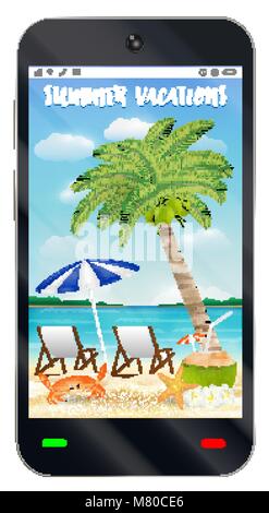 Smartphone avec vacances d'écran plage de sable Illustration de Vecteur