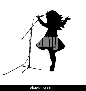 Silhouette fille chante en musique microphone Illustration de Vecteur