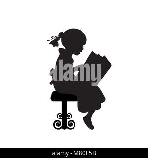 Silhouette d'girl reading books Illustration de Vecteur