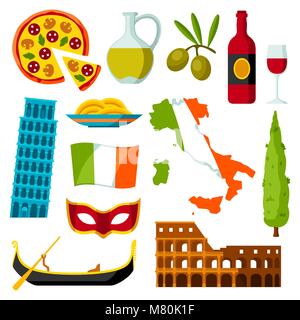 Italie icons set. Symboles et objets italien Illustration de Vecteur