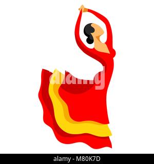 Le flamenco espagnol traditionnel. Femme en robe rouge est la danse Illustration de Vecteur