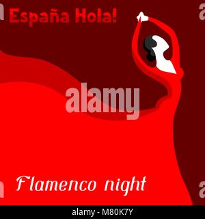 Le flamenco espagnol traditionnel. Femme en robe rouge est la danse Illustration de Vecteur