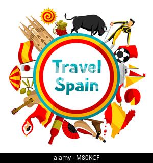 Espagne conception d'arrière-plan. L'Espagnol symboles traditionnels et d'objets Illustration de Vecteur