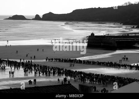 Saundersfoot le jour de l'an Nager Banque D'Images