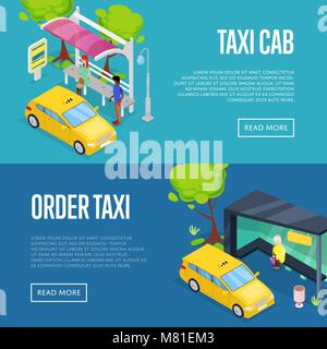 Vue 3D isométrique taxi posters Illustration de Vecteur