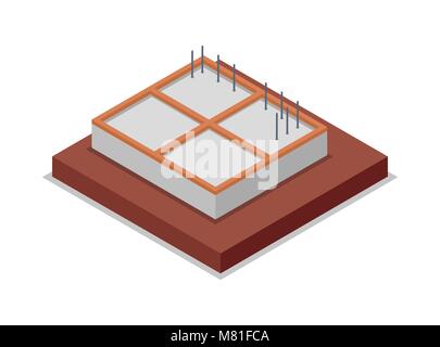 Fondation Maison 3D isométrique versant icon Illustration de Vecteur