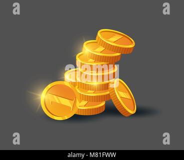 Pile de pièces d'or brillant icon Illustration de Vecteur