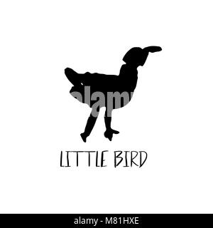 Silhouette oiseau dessiné à la main. Grunge minimalisme d'encre d'impression de style. Vector illustration. Illustration de Vecteur