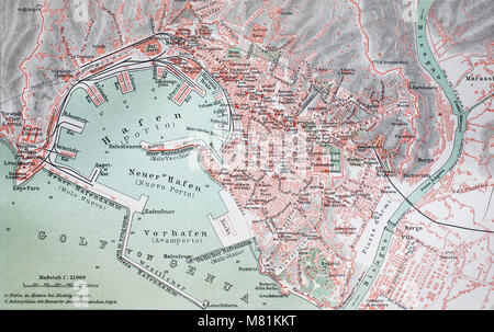 Plan de ville à partir de l'année 1892 : Genova, Gênes, Italie, numérique l'amélioration de la reproduction de l'original d'imprimer à partir de l'année 1895 Banque D'Images