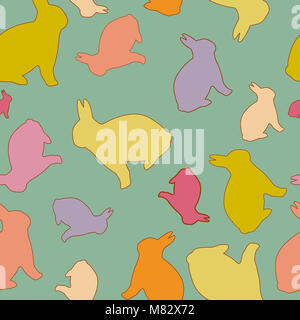 Bunny Motif transparente dans des tons pastel. Cute Bunny colorés de silhouettes. Pour Pâques et la conception de bébé, l'arrière-plan, l'impression, et le textile. Banque D'Images