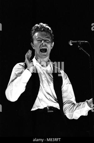 David Bowie sur scène à la NEC de Birmingham au cours de la première étape de sa vision et son tour. Photo prise le 19 mars 1990 Banque D'Images