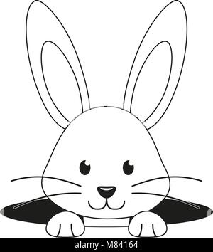 Les dessins au trait noir et blanc lapin trou visage icône. Illustration de Vecteur