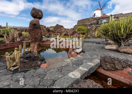 Jardin de cactus, Lanzarote. Développé par César Manrique, des cactus de partout dans le monde. Banque D'Images