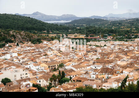 Vue aérienne de l'Pollensa à partir du haut du Calvaire, Mallorca, Espagne Banque D'Images