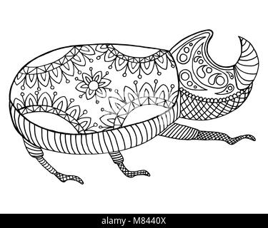 Motif de la filandre et zen doodle bug. Beetle insecte vecteur illustration. Livre de coloriage noir et blanc pour adulte. Illustration de Vecteur